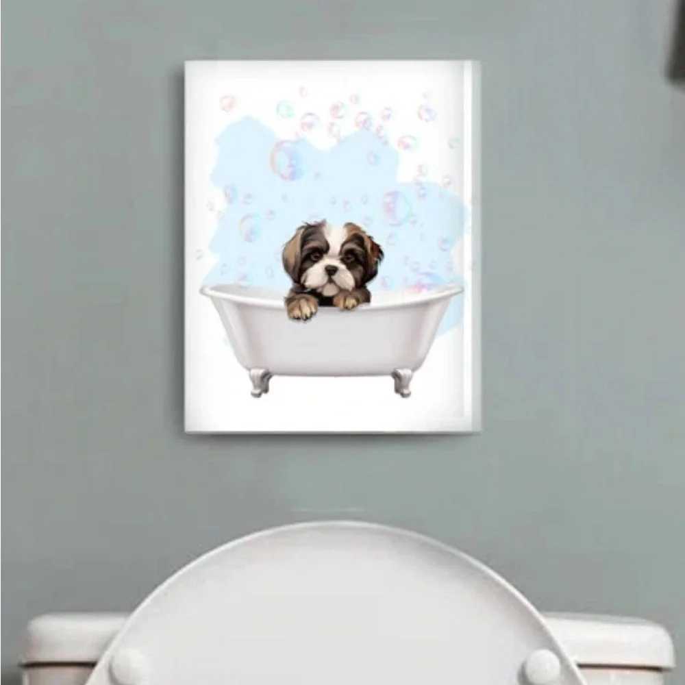 NEW Shih Tzu Bubble Bathtub Tin Wall Art for Bathroom